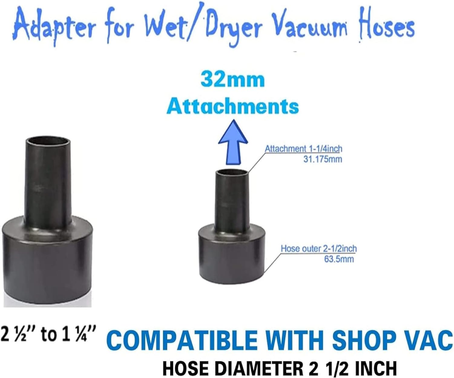 2 Pieces Vacuum , 1 3/8 inch to 1 1/4 inch Universal Cleaner Hose Reducer Converter Vacuum Hose Attachment, Size: One size, Black