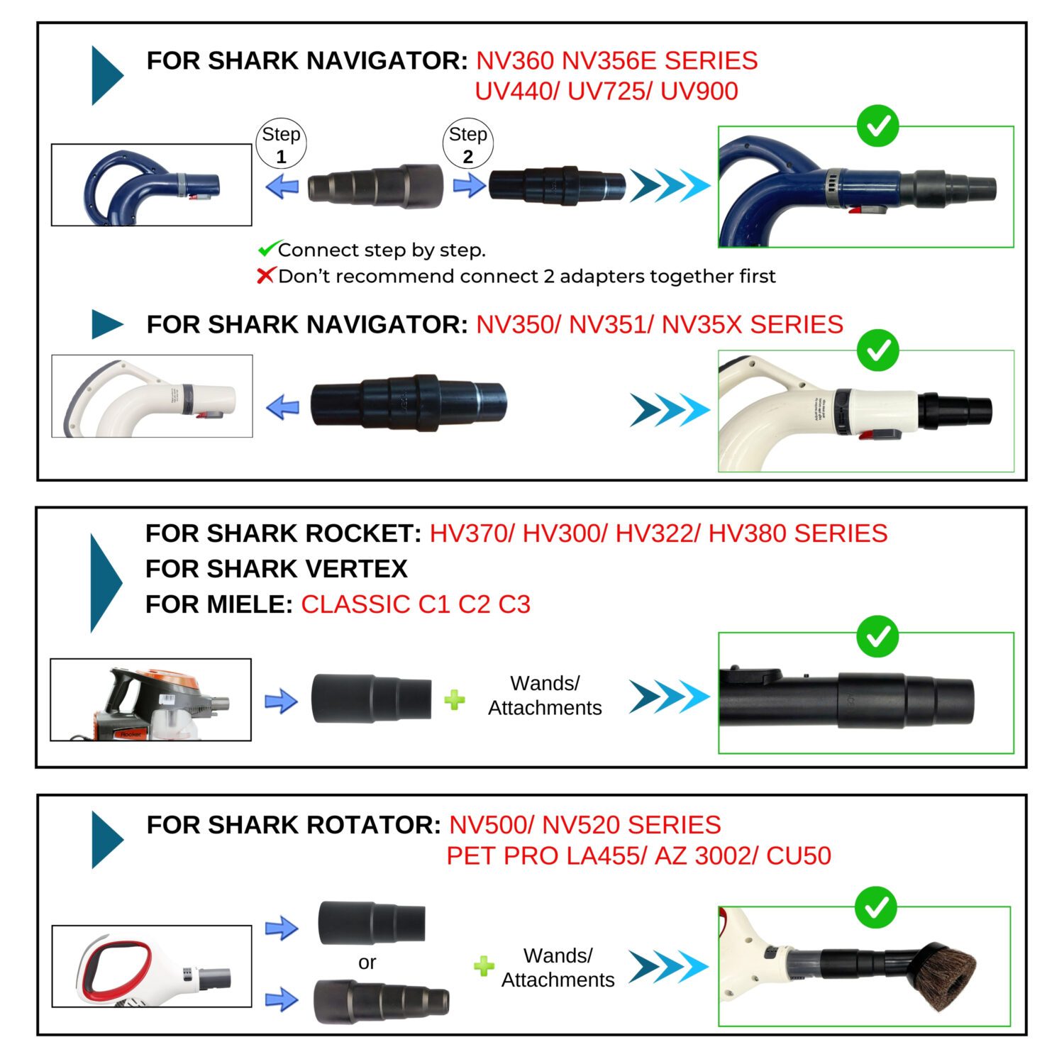 For Shark Rocket HV301 HV300 HV322 HV371 HV372 Navigator NV350 Stratos AZ3002 Rotator NV501 -Vacuum Attachments Accessories 1-3/8'' plus Vacuum Adapter Compatible with Sharks & Miele Vacuum Cleaners - Image 2