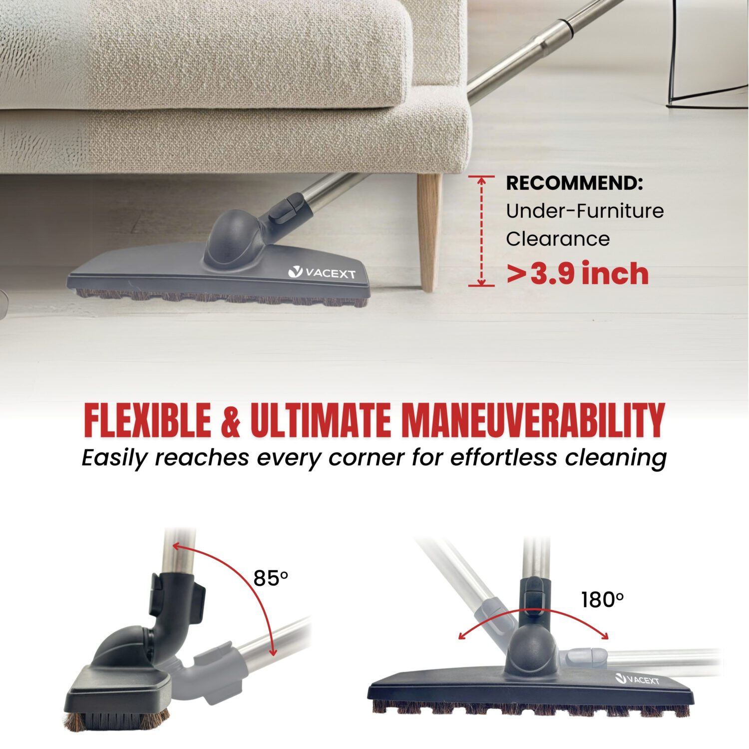 for Miele Hardwood Floor Brush Head – 12” Parquet Twister with Soft Horsehair Bristles, 360° Swivel Vacuum Attachment for Hard Floors – Compatible with Miele C1, C2, C3 Canister Vacuums - Image 2
