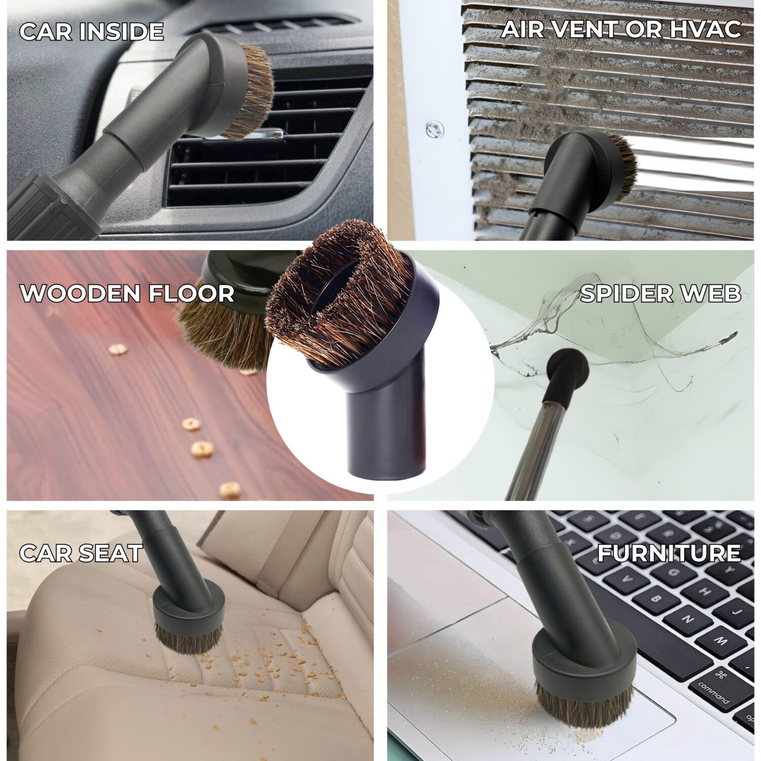 Universal 1.25 Inch Vacuum Brush Attachment Kit Compatible with All Vacuums Using 1-1/4'' Accessories - 1.25 Inch Shop Vac Accessories: Horse Hair Dust Brush, Vacuum Extension Wand and More (7 Pack) - Image 8