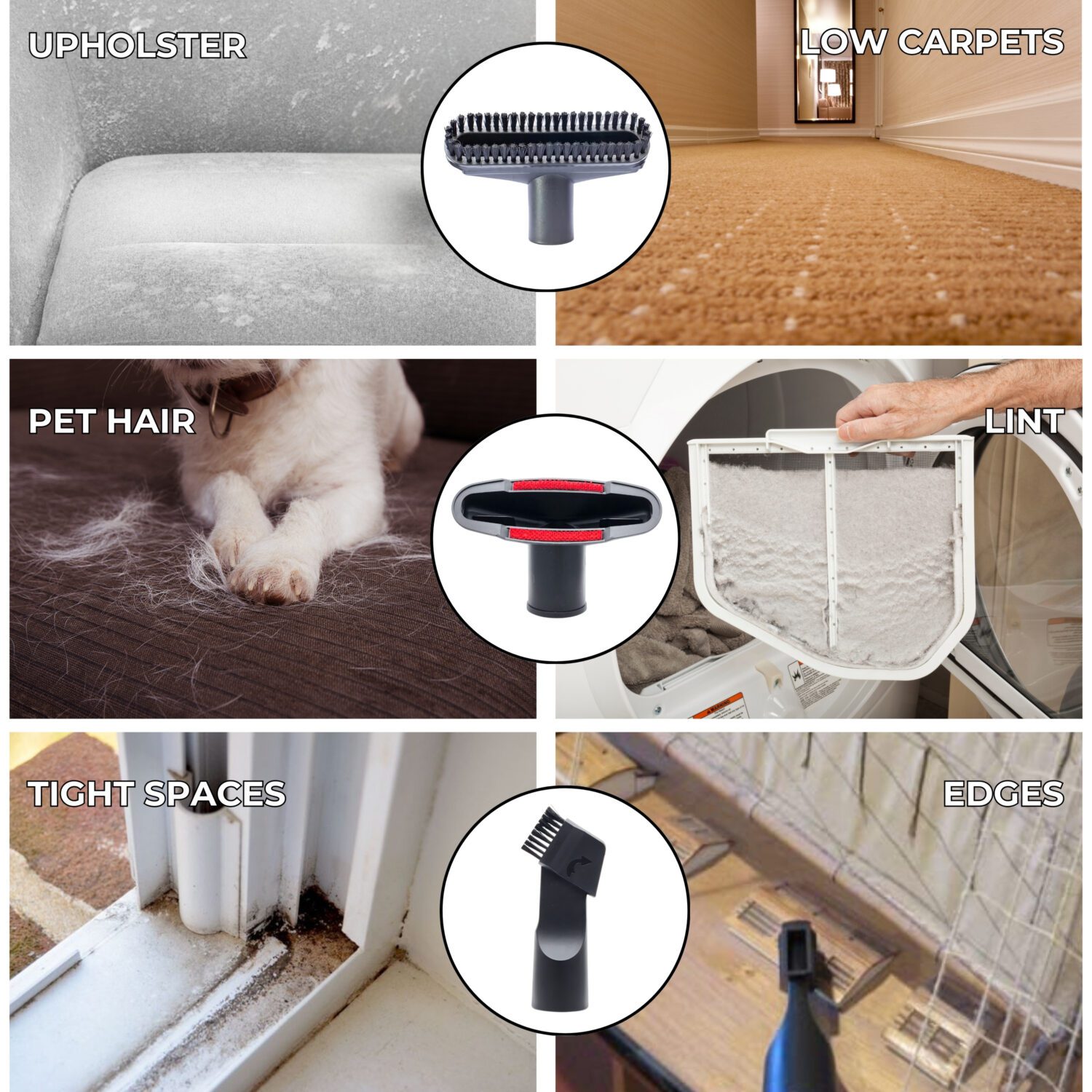 Universal 1.25 Inch Vacuum Brush Attachment Kit Compatible with All Vacuums Using 1-1/4'' Accessories - 1.25 Inch Shop Vac Accessories: Horse Hair Dust Brush, Vacuum Extension Wand and More (7 Pack) - Image 9