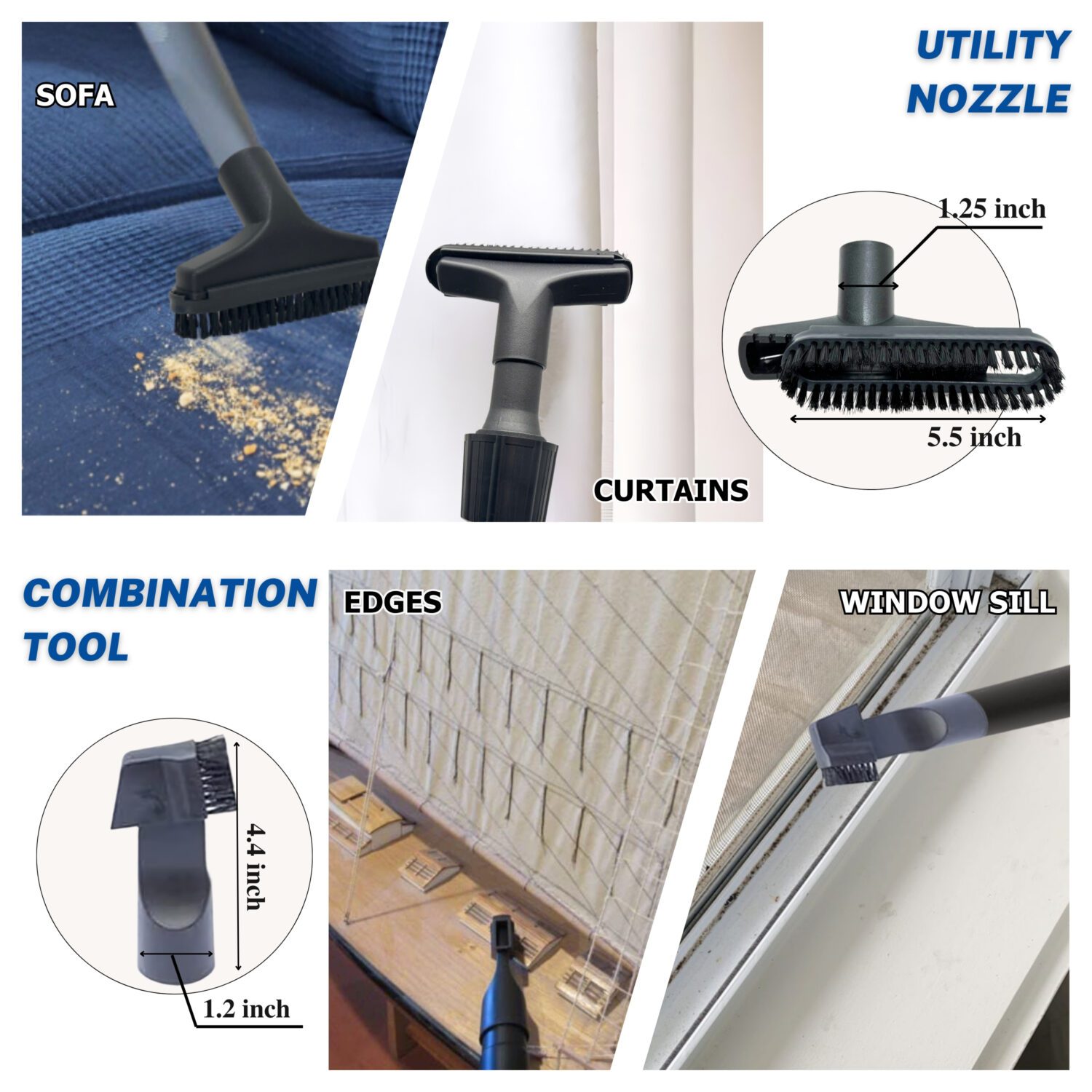 Universal 1.25 Inch Vacuum Brush Attachment Kit Compatible with All Vacuums Using 1-1/4'' Accessories - 1.25 Inch Shop Vac Accessories: Horse Hair Dust Brush, Vacuum Extension Wand and More (10 Pack) - Image 7