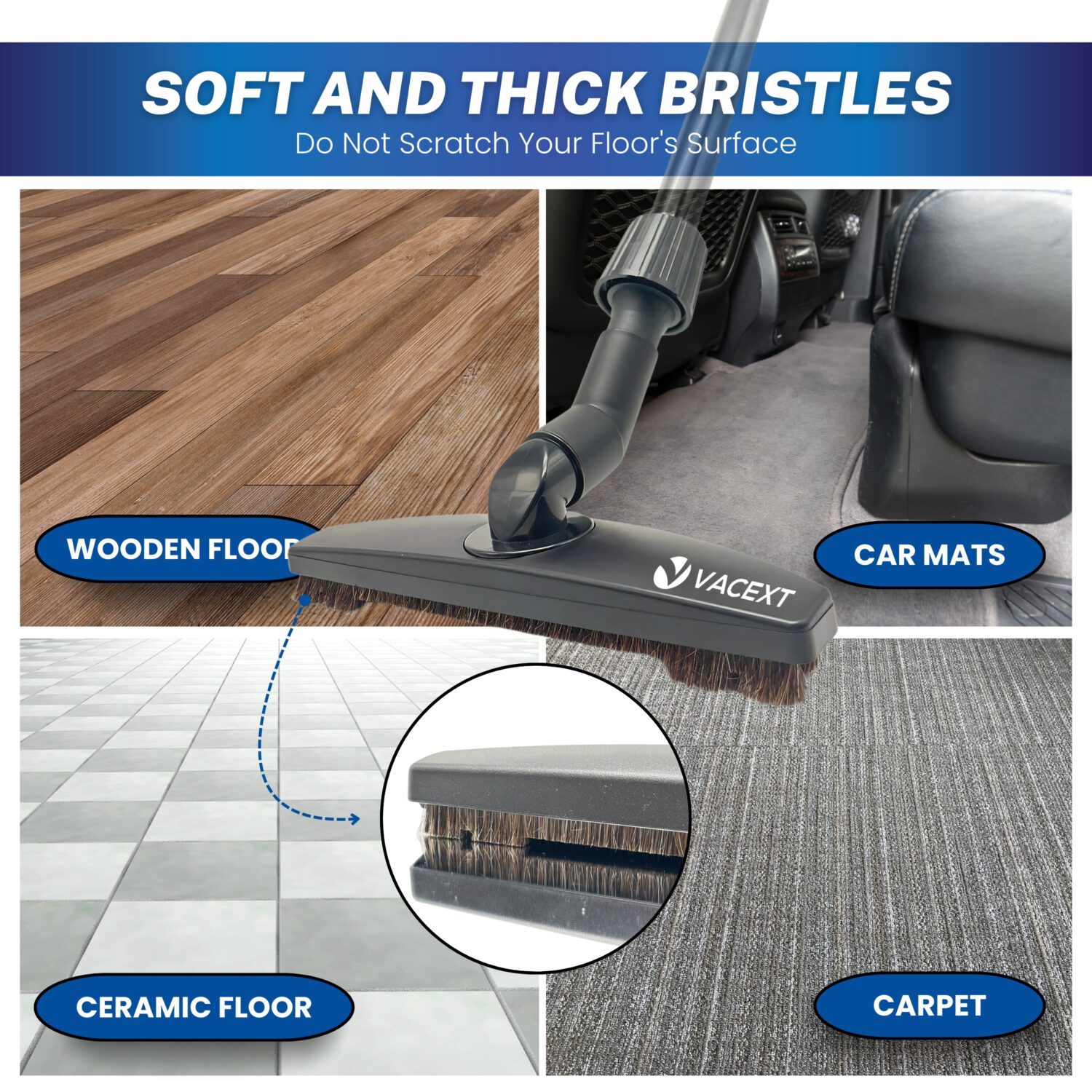 Upgraded Vacuum Floor Brush for Universal Vacuum Cleaners with 1 ¼ inch (1.25'') (32mm) Inner Diameter with Horse Hair Soft Bristles 11.8” Wide Black - Image 5