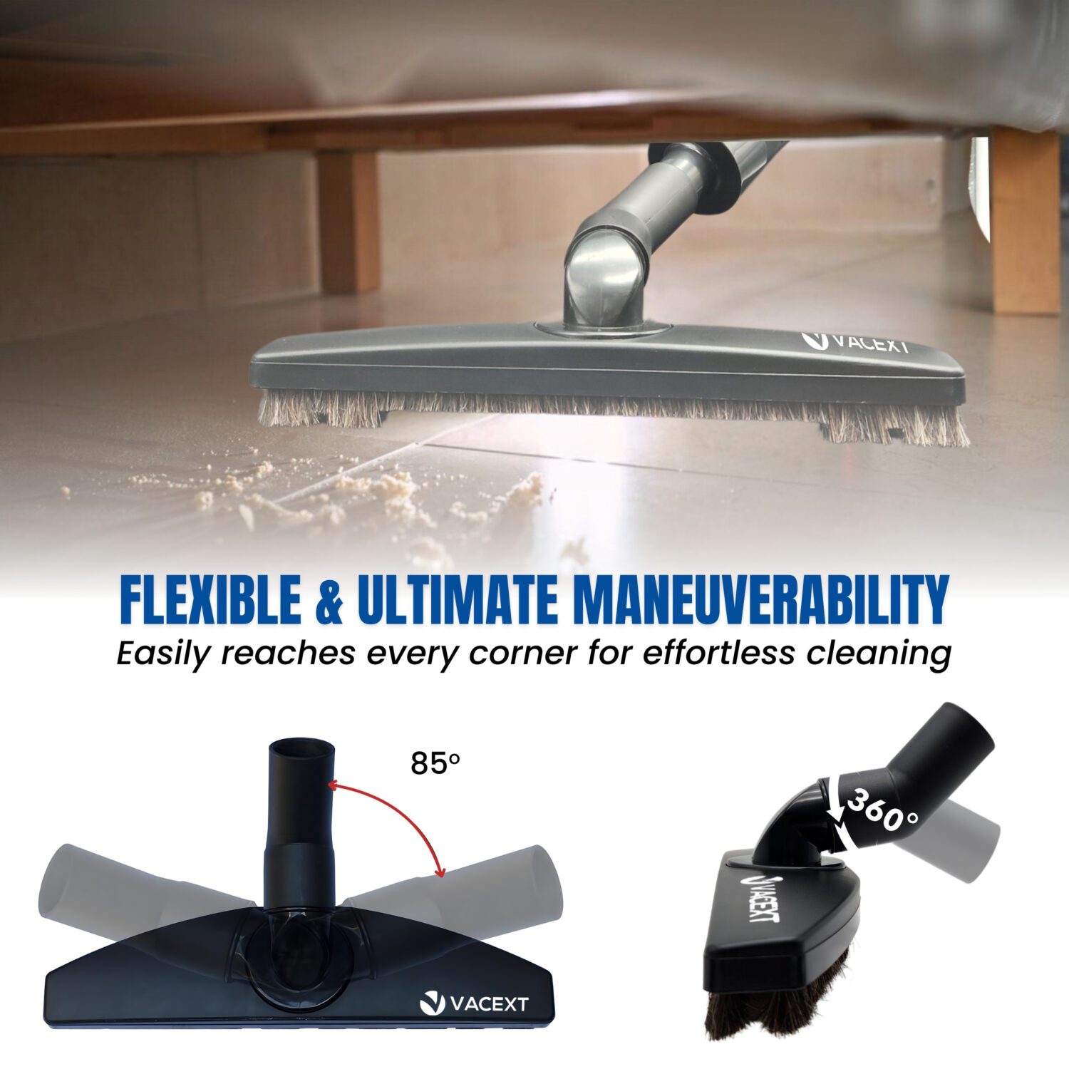 Upgraded Vacuum Floor Brush for Universal Vacuum Cleaners with 1 ¼ inch (1.25'') (32mm) Inner Diameter with Horse Hair Soft Bristles 11.8” Wide Black - Image 6
