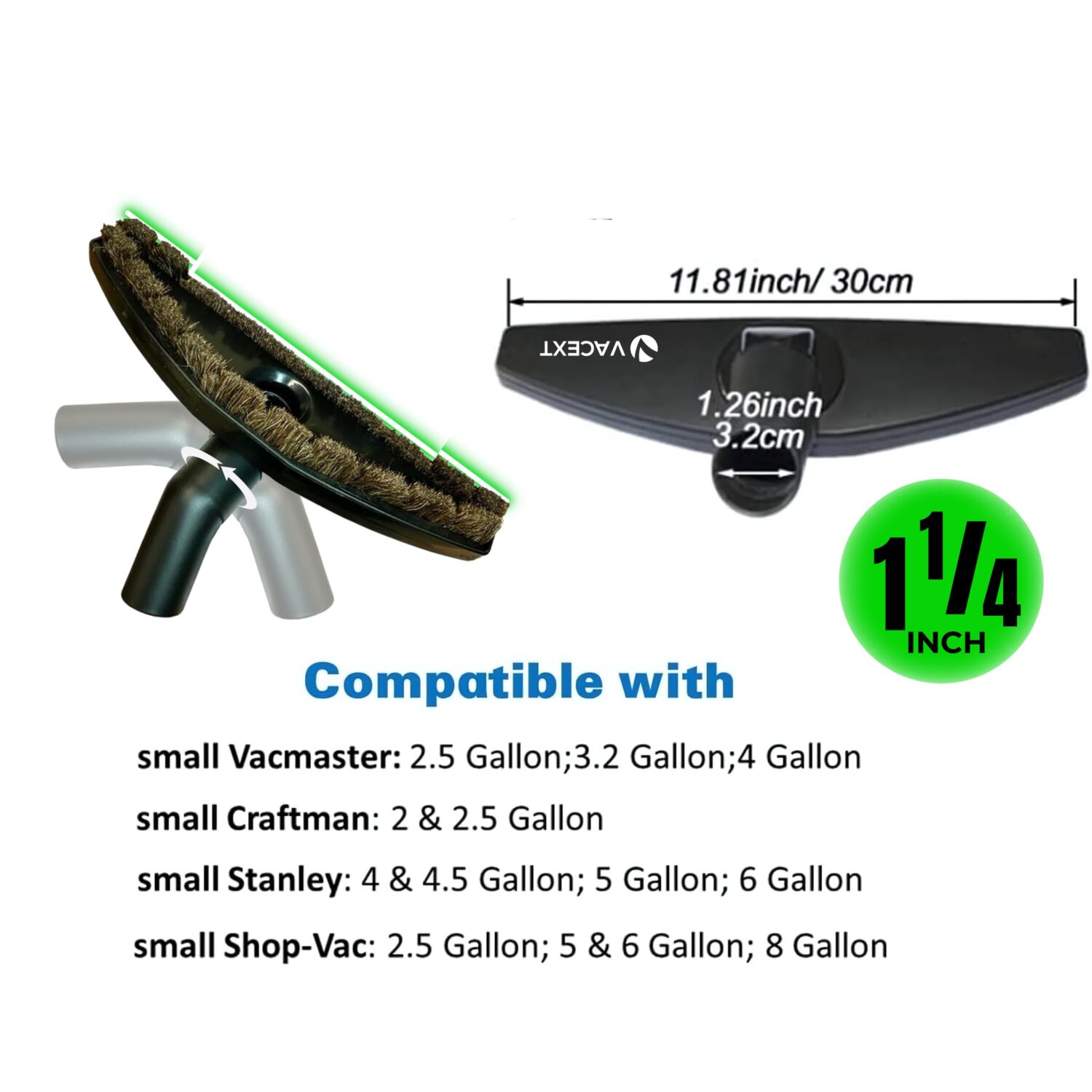 Upgraded Vacuum Floor Brush for Universal Vacuum Cleaners with 1 ¼ inch (1.25'') (32mm) Inner Diameter with Horse Hair Soft Bristles 11.8” Wide Black - Image 7