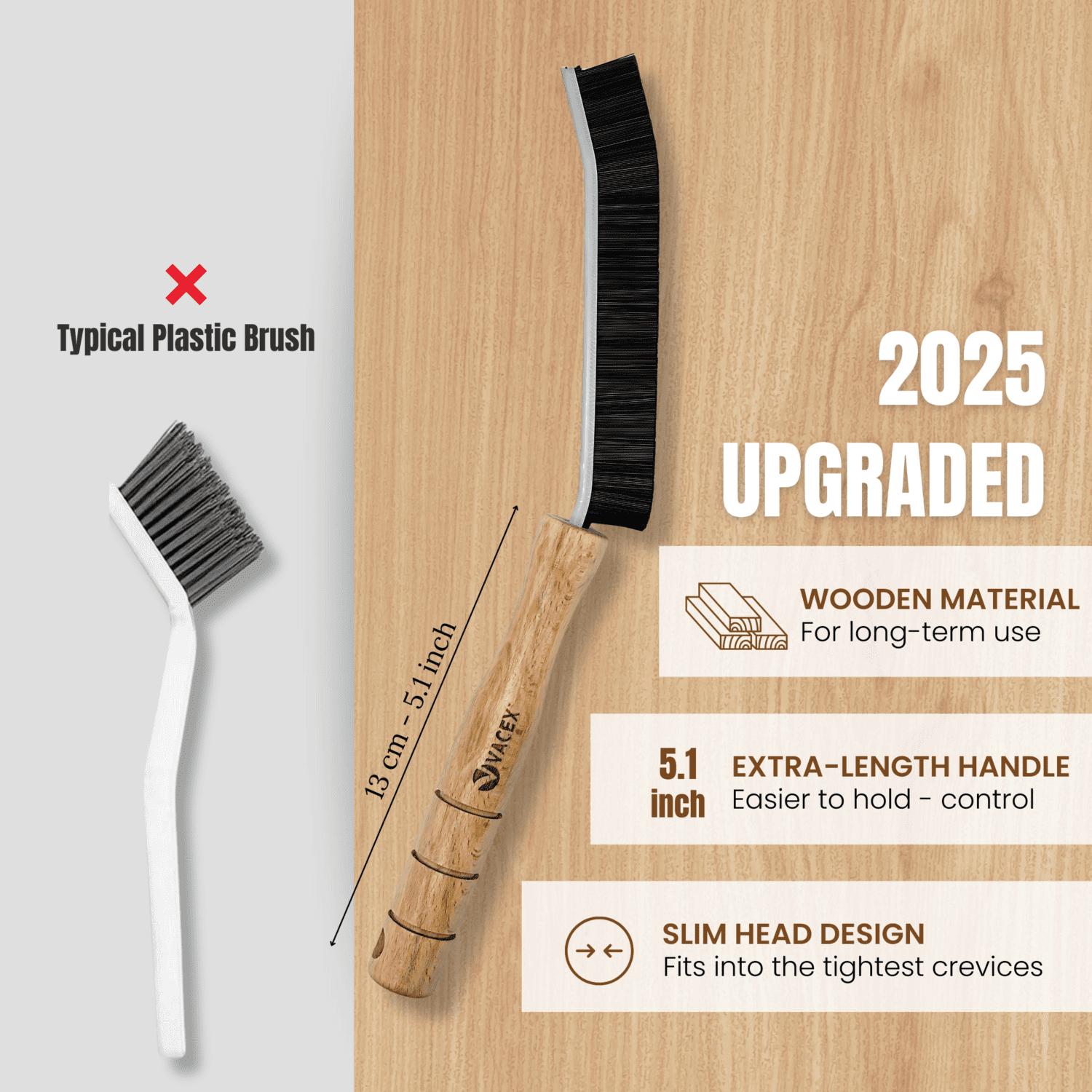 2025 Hard Bristle Crevice Cleaning Brush with Long Wooden Handle - Multifunctional Gap Scrub Brush, Home Essentials, Bathroom Cleaner Tools for Household Use, Kitchen, Window, Faucets, Toilet, Grout - Image 2