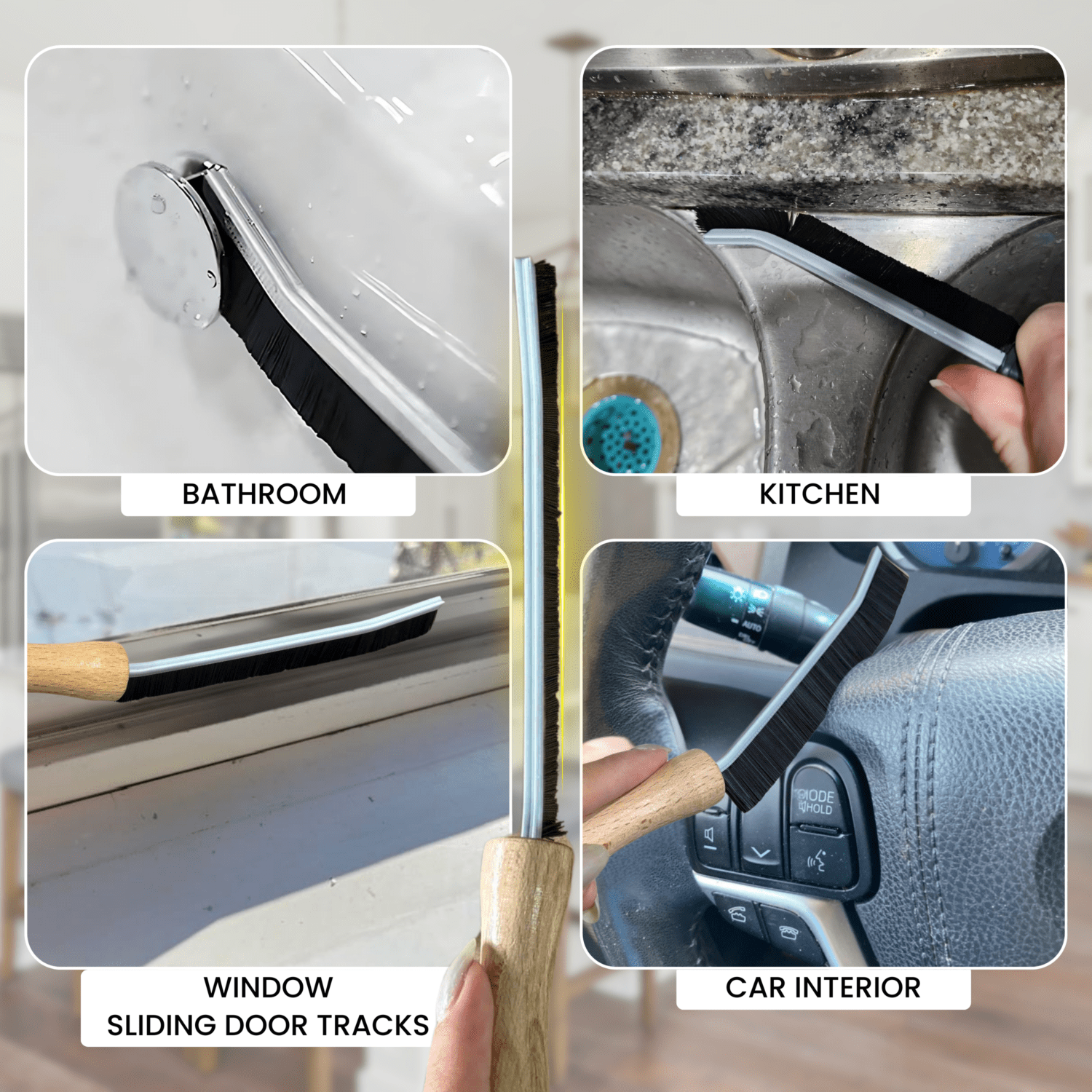 2025 Hard Bristle Crevice Cleaning Brush with Long Wooden Handle - Multifunctional Gap Scrub Brush, Home Essentials, Bathroom Cleaner Tools for Household Use, Kitchen, Window, Faucets, Toilet, Grout - Image 5