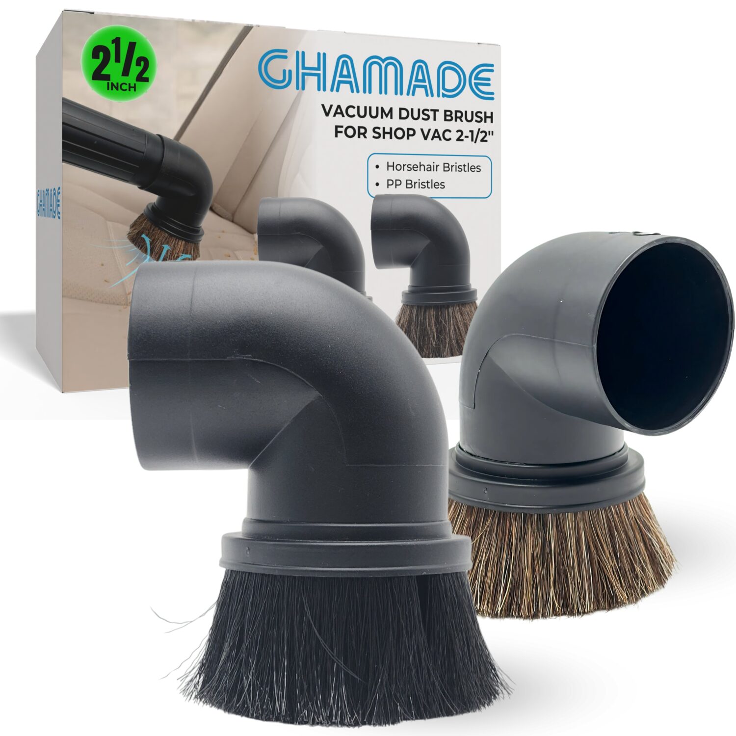 2.5 dusting brush attachment for Shop Vac with horsehair and PP bristles