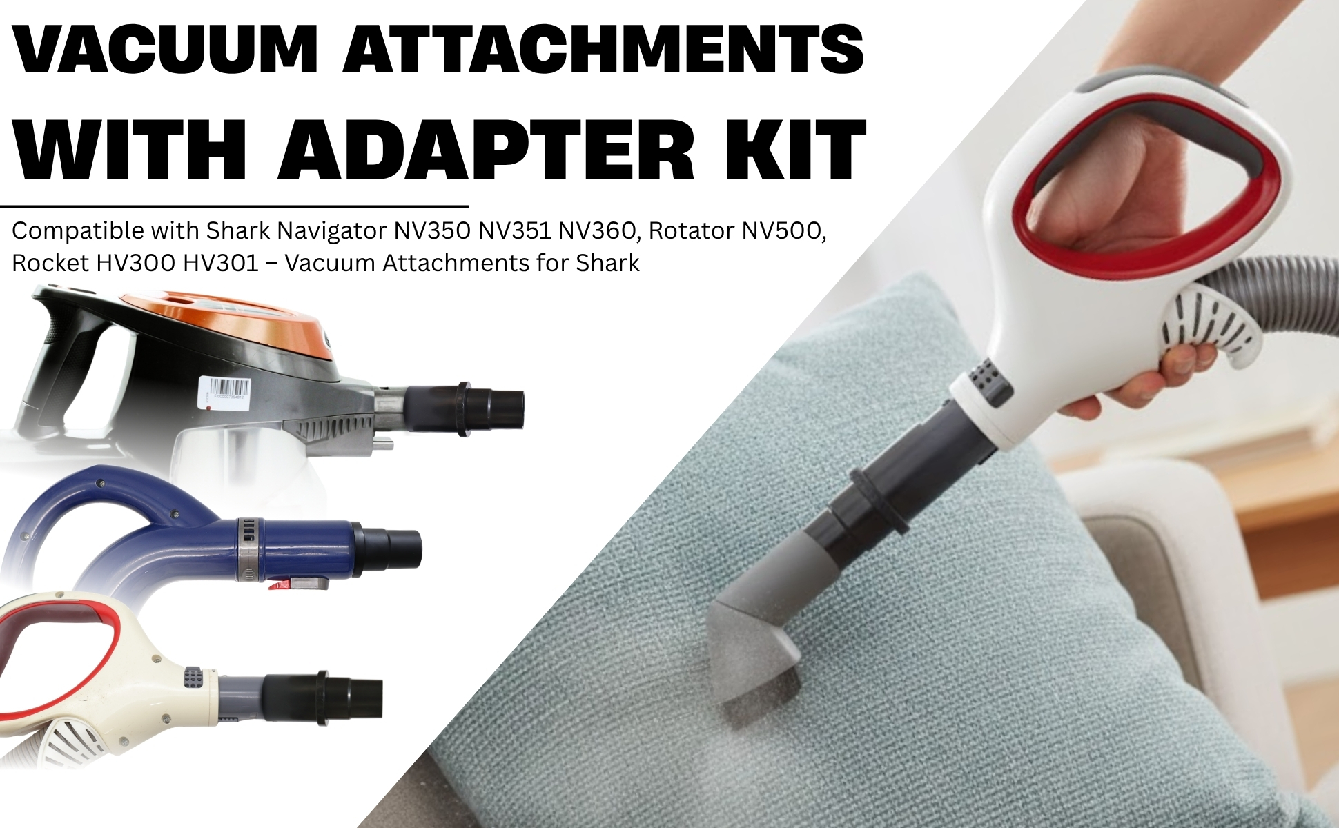 Attachment for Shark Vacuum – Vacuum crevice tool with adapter kit, perfect for cleaning tight and hard-to-reach spaces. 14 Vacuum Attachmentswith Adapter Kit