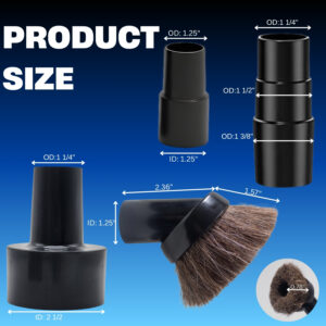 Soft Horse Hair Compatible with Shop Vac – 1.25 Inch Premium Vacuum Brush with Hose Adapter Kit for 2-1/2'', 1-1/2'' & 1-1/4'' 15 Product size