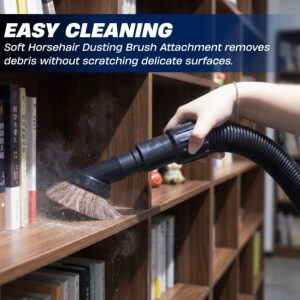 Soft Horse Hair Compatible with Shop Vac – 1.25 Inch Premium Vacuum Brush with Hose Adapter Kit for 2-1/2'', 1-1/2'' & 1-1/4'' 14 Soft Horsehair Dust Brush