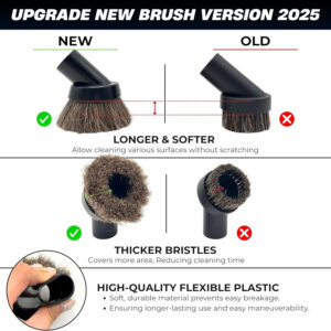 Soft Horse Hair Compatible with Shop Vac – 1.25 Inch Premium Vacuum Brush with Hose Adapter Kit for 2-1/2'', 1-1/2'' & 1-1/4'' 11 Soft Horse Hair