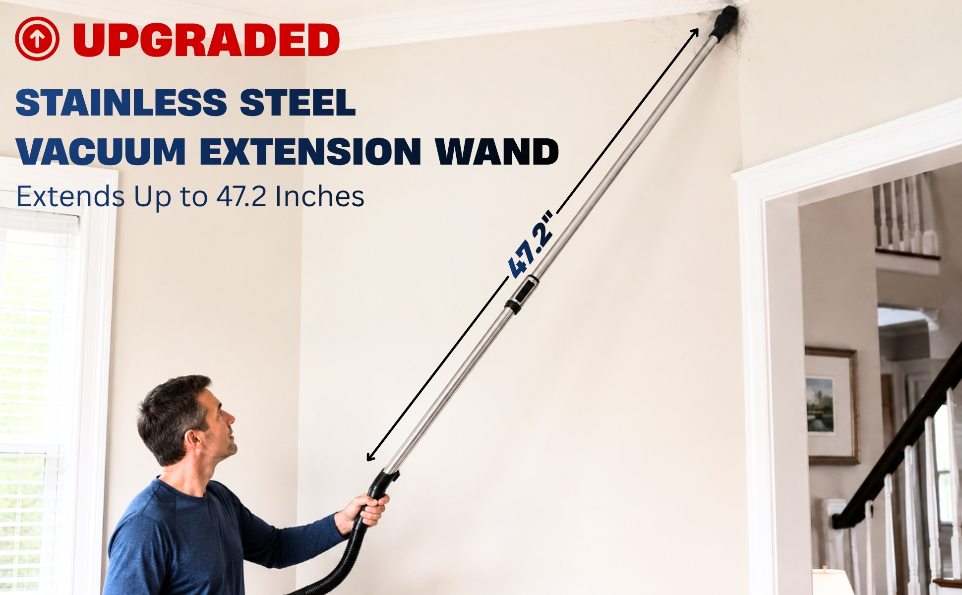 Telescopic Vacuum Wand, 47" Stainless Steel Extension Tube Compatible with Small Shop Vac 13 Telescopic Vacuum Wand, 47" Stainless Steel Vacuum Extension Tube