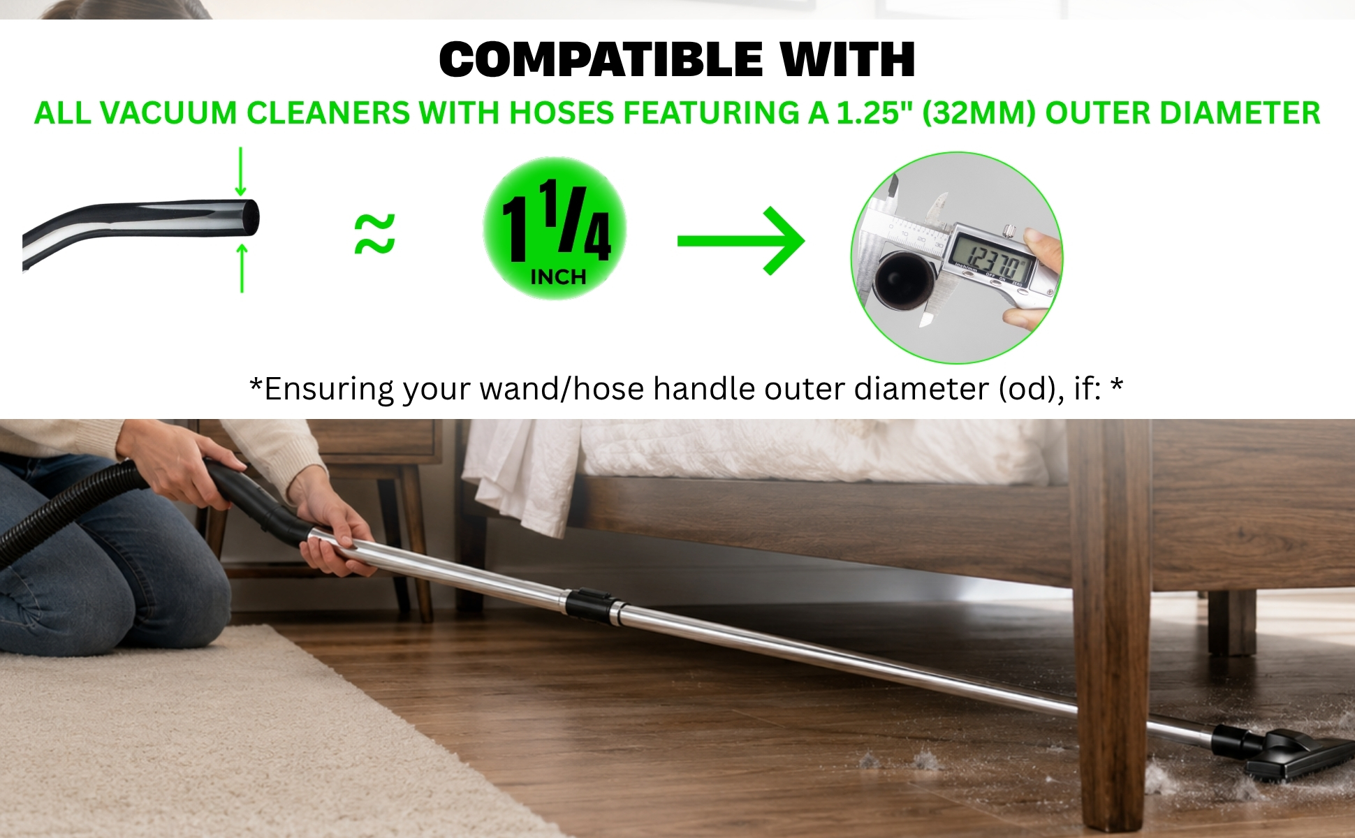 Telescopic Vacuum Wand, 47" Stainless Steel Extension Tube Compatible with Small Shop Vac 16 1-1/4 inch / 32mm round connections