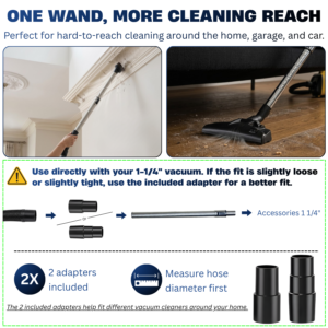 Telescopic Vacuum Wand, 47" Stainless Steel Extension Tube Compatible with Small Shop Vac 8 Vacuum Extension Tube