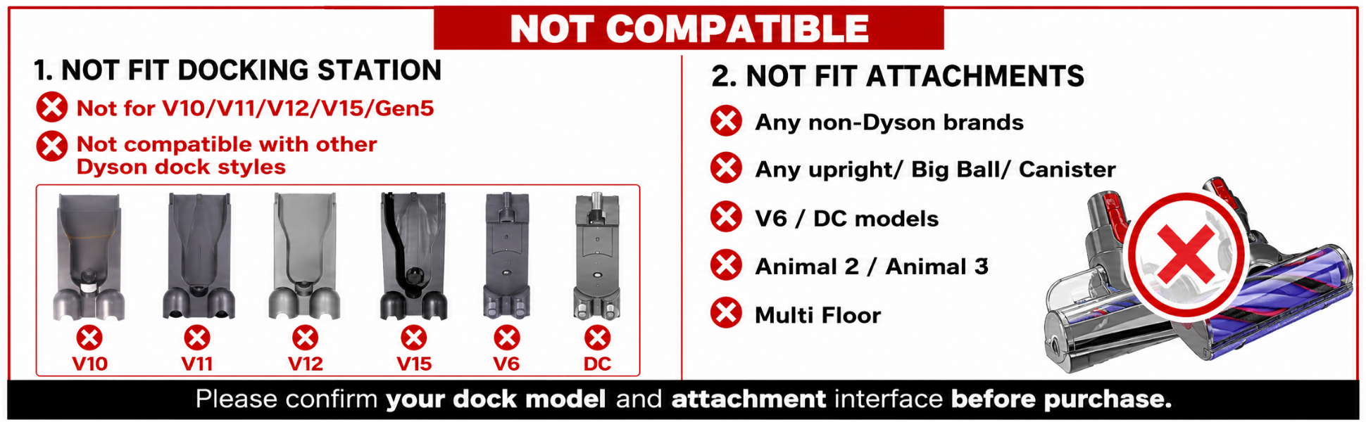 Not compatible with V6/DC/Animal